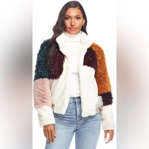 DONNA SLAYERS FABULOUS FURS FREESTYLE FAUX FUR VARSITY JACKET SZ M NWOT